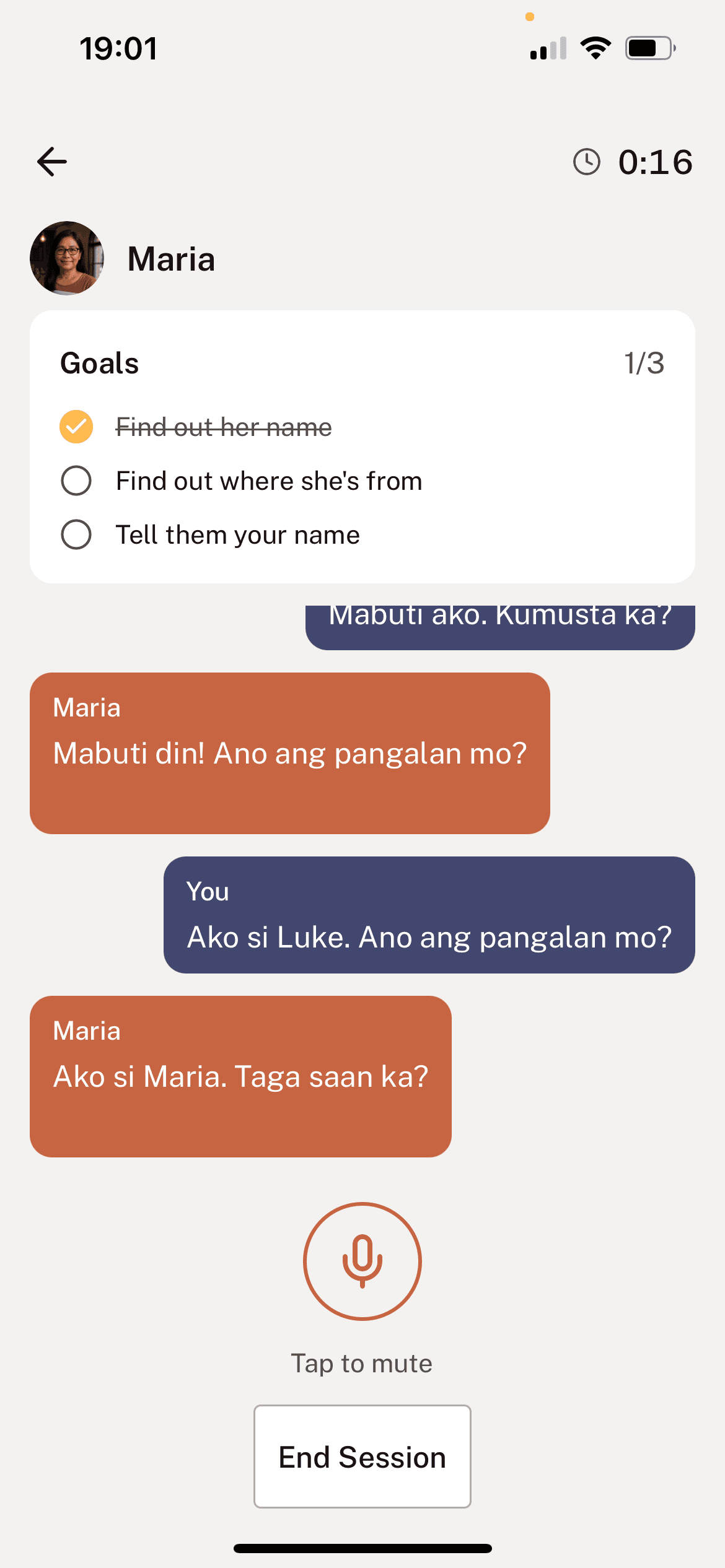 Tahanan speaking practice conversation goals screen