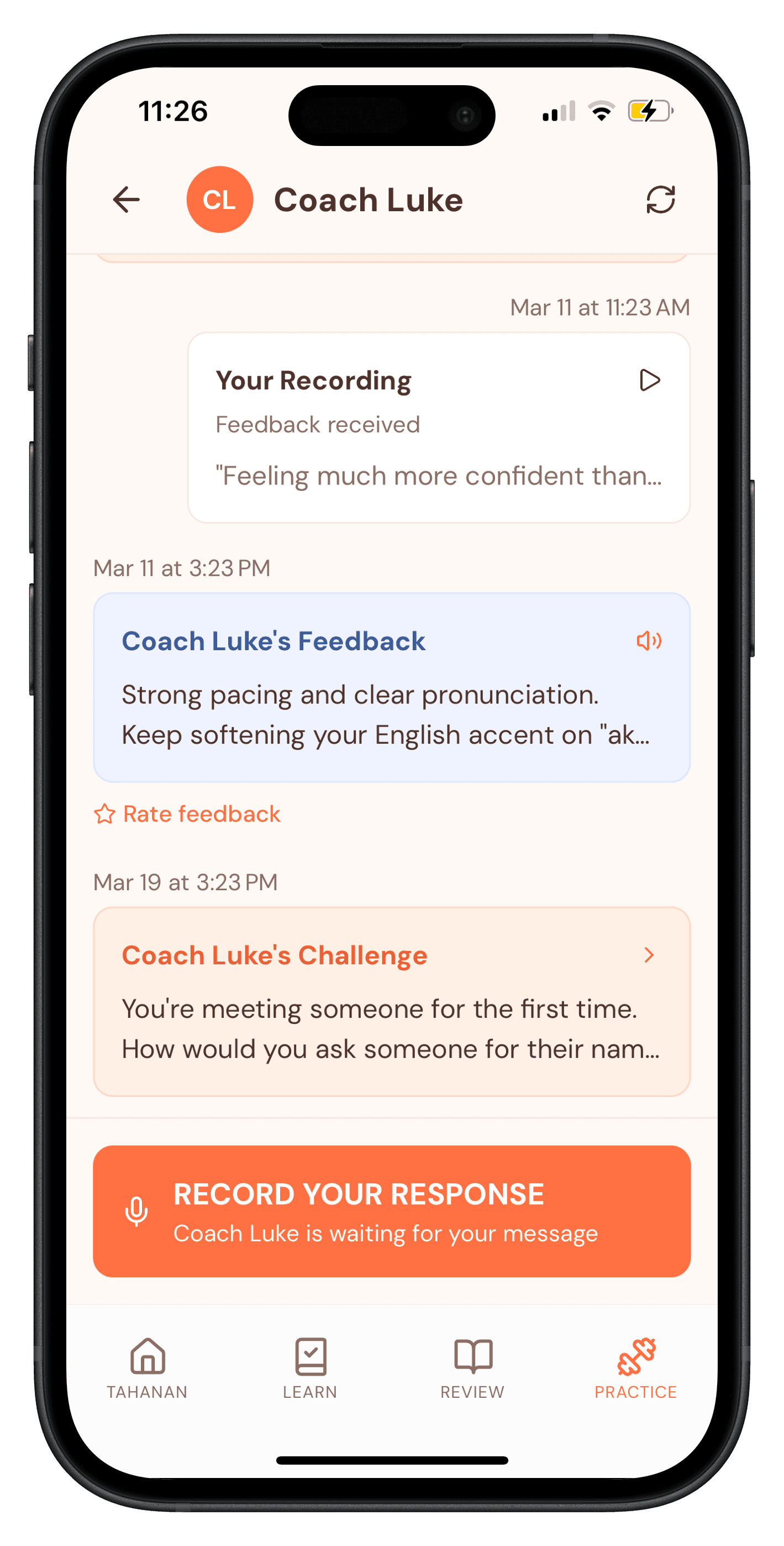 Tahanan coaching screen in iPhone frame