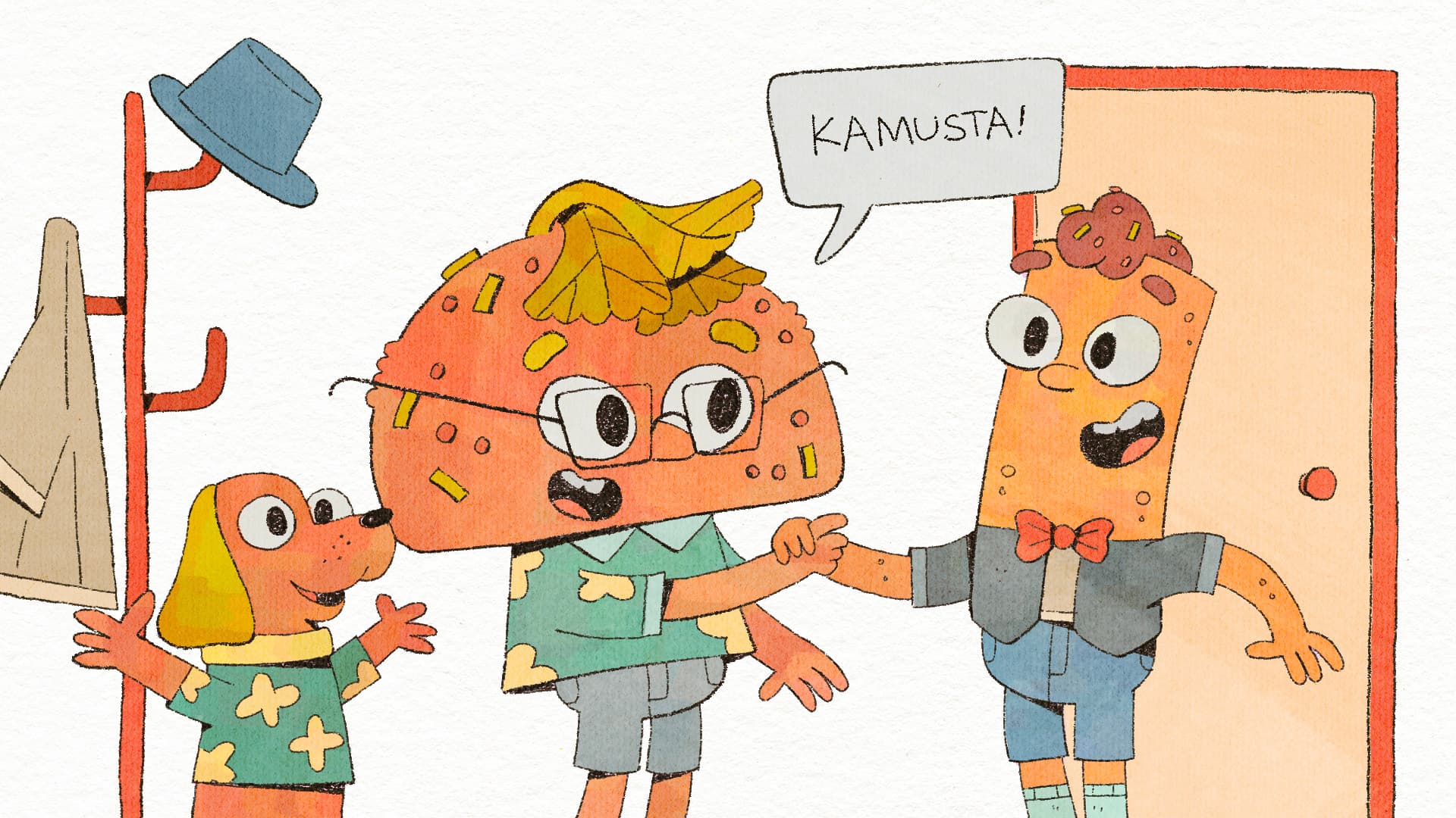 Tahanan characters welcoming you into the app